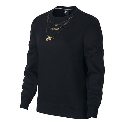 (WMNS) Nike Sportswear Embroidered Small Logo Fleece Lined Stay Warm Round Neck Pullover Hoodie Black CI9993-010
