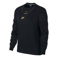 (WMNS) Nike Sportswear Embroidered Small Logo Fleece Lined Stay Warm Round Neck Pullover Hoodie Black CI9993-010