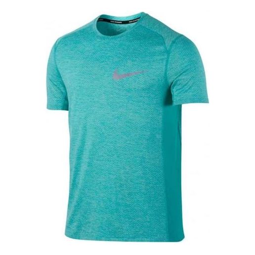 Men's Nike Solid Color Sports Round Neck Pullover Short Sleeve Blue Green T-Shirt 834241-043