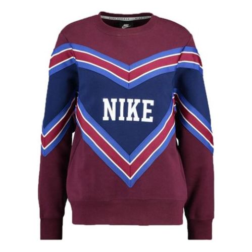 (WMNS) Nike Splicing Fleece Lined Knit Round Neck Pullover 'Red Blue' BV2921-681