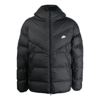 Men's Nike Solid Color Zipper Pocket logo Printing Hooded Down Jacket Black DR9605-010