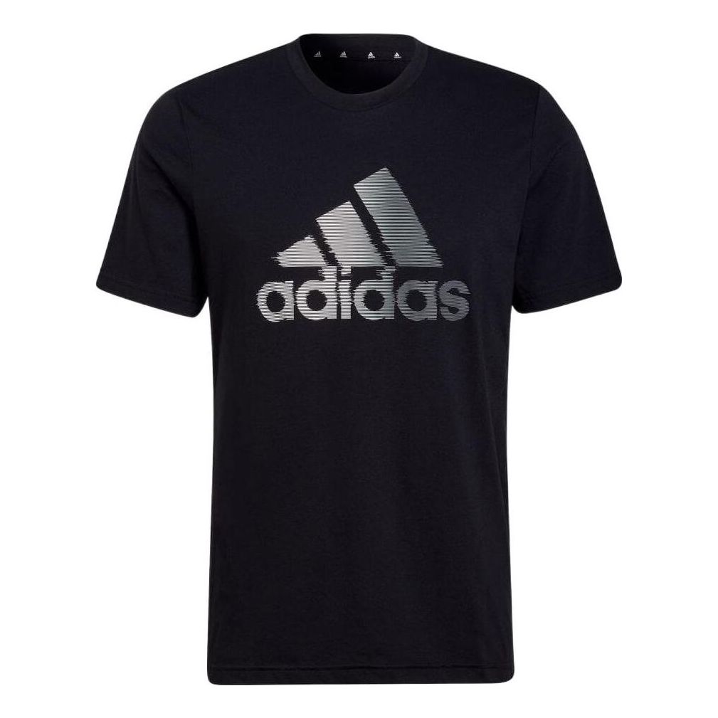 Men's adidas Large Logo Round Neck Short Sleeve Japanese Version Black T-Shirt HF7212