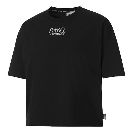 (WMNS) PUMA x MR DOODLE Loose Tee Crossover Graffiti Large Logo Short Sleeve Black 530659-01