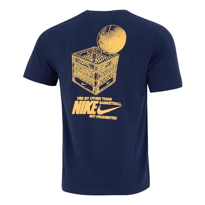 Men's Nike Logo Geometry Pattern Printing Round Neck Short Sleeve Navy Blue T-Shirt DR7638-410