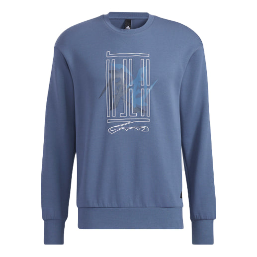 Men's adidas Wj Swt Logo Martial Arts Series Word Printing Sports Round Neck Pullover Blue HE5163