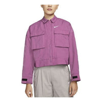 (WMNS) Nike SS22 Sportswear Essential Woven Lapel Long Sleeves Jacket Wine Red DM6244-507