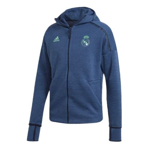 adidas Colorblock Casual Sports Soccer/Football Real Madrid Hooded Jacket Navy Blue DX8699