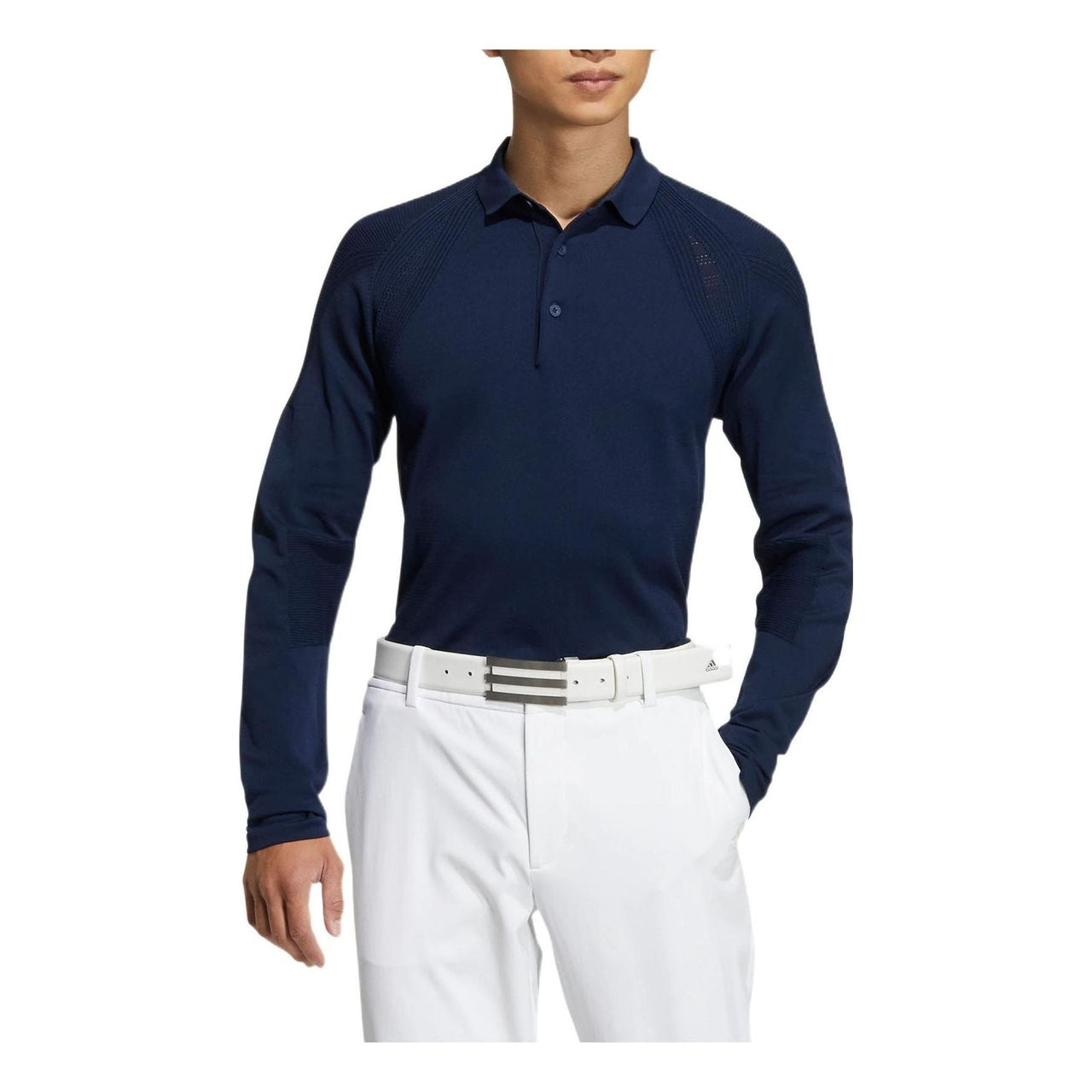 Men's adidas Knit Ls Polo Solid Color Raglan Sleeve Pullover Long Sleeves Blue Polo Shirt HG1657