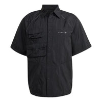 Men's adidas originals Solid Color Lapel Short Sleeve Black Shirt HK2733