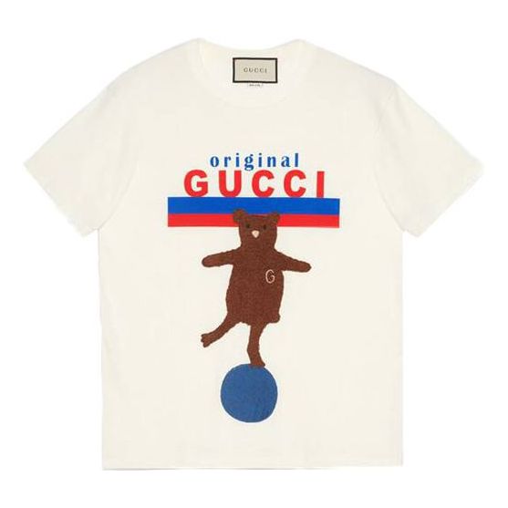 (WMNS) Gucci Bear Decorated Letter Short Sleeve For White 615044-XJCRH-9095