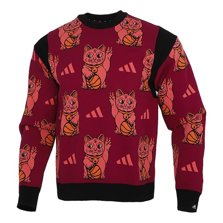 adidas M Urban Knit Cr Printing Colorblock Casual Sports Round Neck Red FR6591