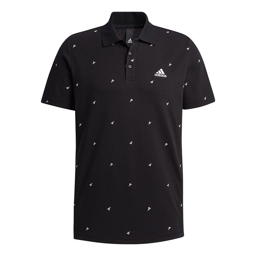 adidas Fi Polo Aop Logo Printing Training Sports Short Sleeve Polo Shirt Black GP0994