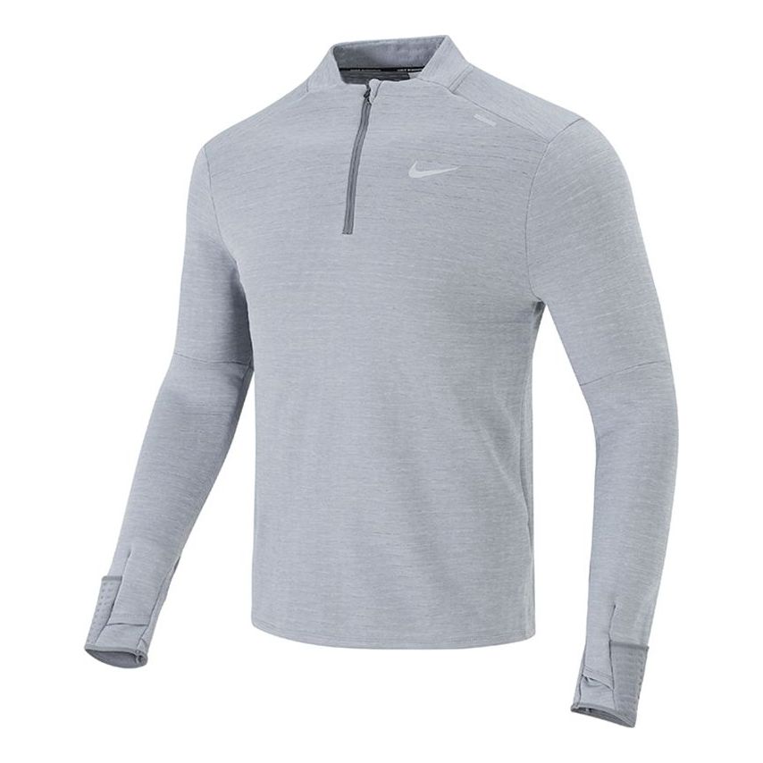 Men's Nike Sports Logo Solid Color Stand Collar Long Sleeves Light Grey T-Shirt DD5663-084