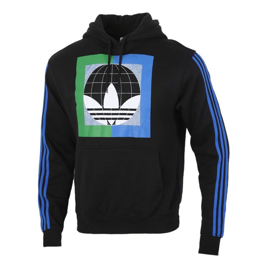 adidas originals Colorblock logo Printing Fleece Lined hooded Pullover Black GD2117