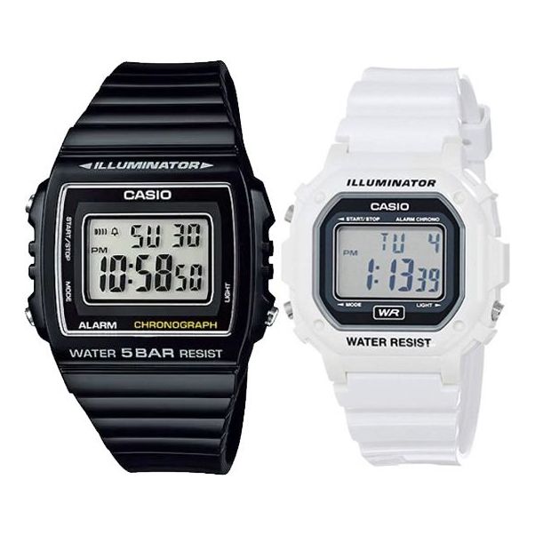 Casio Retro Stylish Digital Cube Watch 'Black White' W-215H-1AJH&-F-108WHC-7ACF