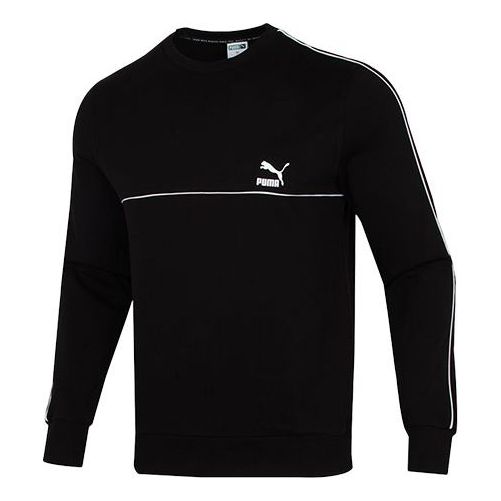 PUMA Clsx Piped Crew Tr Logo Printing Round Neck Sports Pullover Black 534157-01