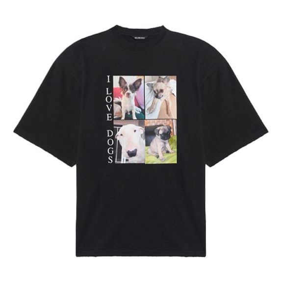 Balenciaga SS21 Printing Retro Short Sleeve Black 641614TJVH11000