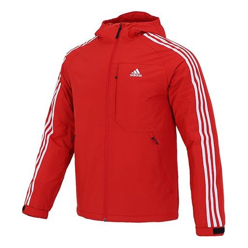 adidas 3st Down Jkt Logo Printing Pocket Stripe hooded down Jacket Red H23082