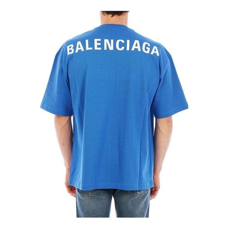 Balenciaga Back Print Logo Cotton T-Shirt 'Blue' 570805THV808077
