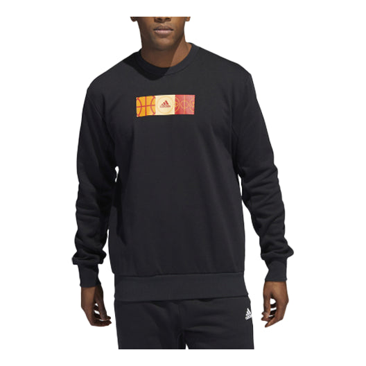 Men's adidas Mic Gfx Crew Limited Basketball Sports Printing Fleece Lined Round Neck Pullover Black HP1023