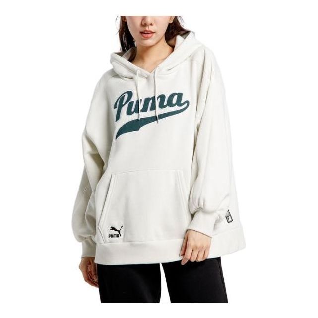 (WMNS) PUMA Word Logo Hoodie 'White' 536184-05