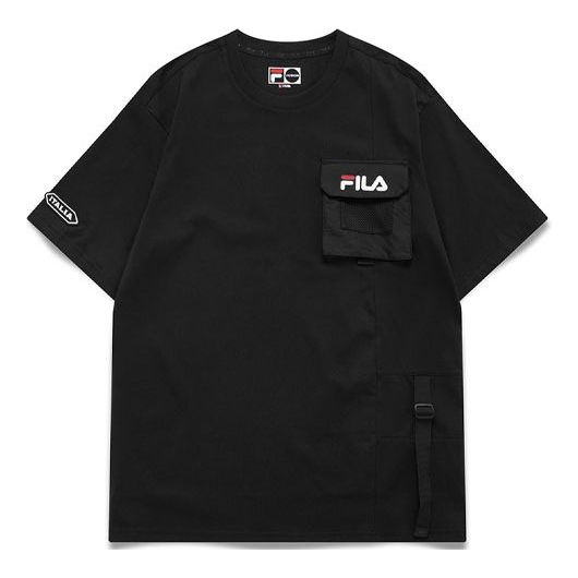 FILA FUSION Multiple Pockets Round Neck Pullover Short Sleeve Black T11M123106F-BK