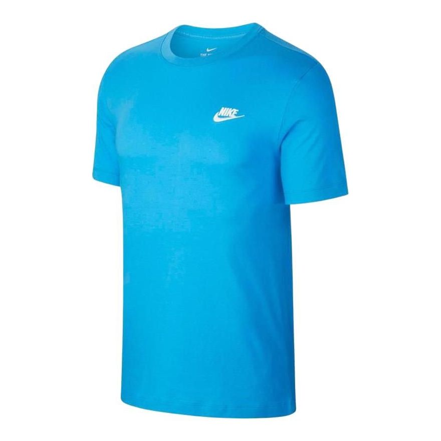 Nike Sportswear Club Embroidered Logo Round Neck Short Sleeve Blue AR4997-407