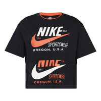 (WMNS) Nike logo Splicing Short Sleeve Asia Edition 'Black' CJ2041-010