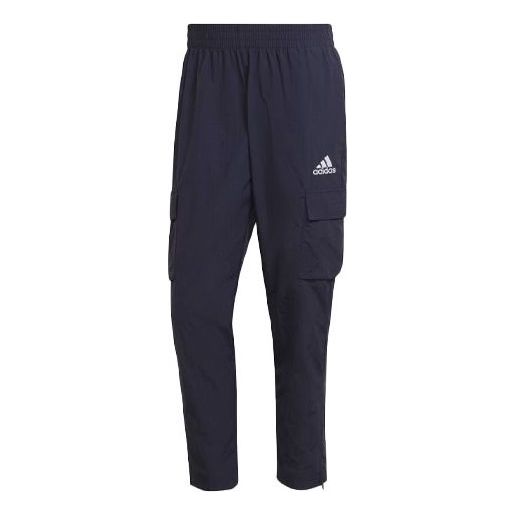 Men's adidas Solid Color Logo Cargo Pocket Casual Sports Pants/Trousers/Joggers Blue HE1860