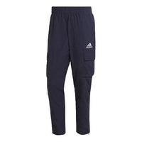 Men's adidas Solid Color Logo Cargo Pocket Casual Sports Pants/Trousers/Joggers Blue HE1860