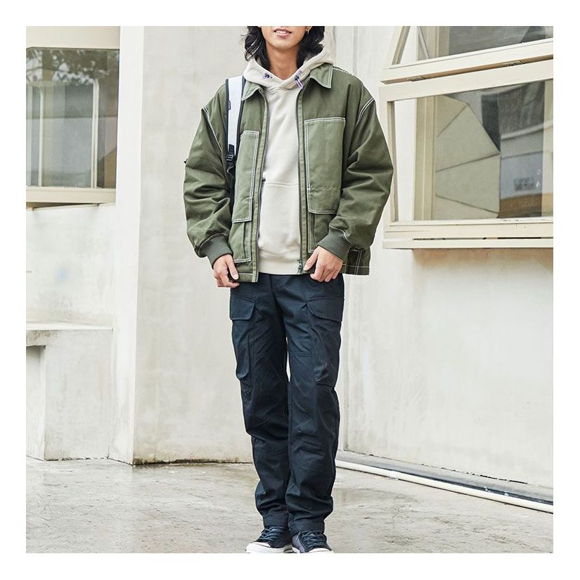 Converse Colorblock Pocket Canvas Cargo Jacket Couple Style Grass Green 10022907-A01