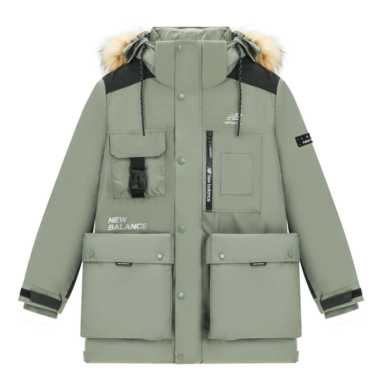 New Balance Logo Classic Down Jacket 'Green Black' AMJ14300-OLG