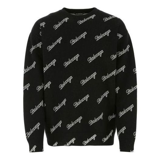 Balenciaga All Over Script Logo Knit Sweater 'Black' 646493T41121070