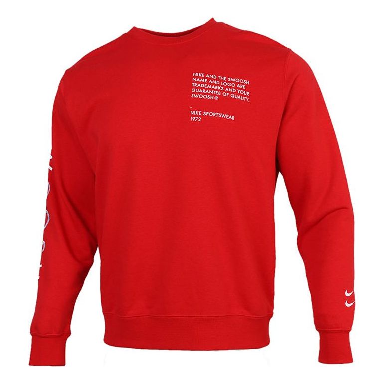 Nike Sportswear Swoosh Solid Color Alphabet Round Neck Pullover Large Red CU4035-657