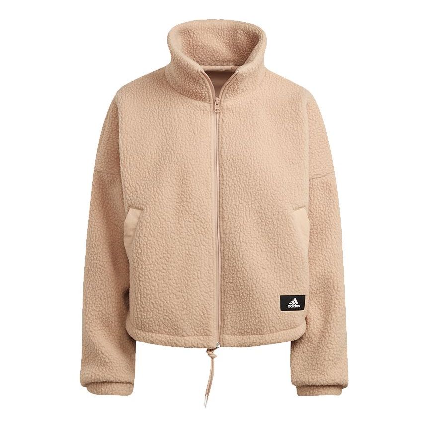 (WMNS) adidas Wip Shp Trcltp Logo Embroidered Lamb's Wool Stand Collar Jacket Apricot Color H24177