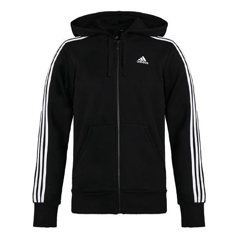 adidas 3-Stripes Fleece Hoodie 'Black White' B47368