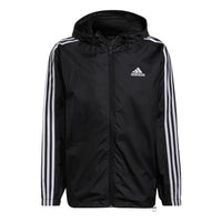 adidas M 3S Wb Stripe Logo Micro Mark Printing Sports Training Hooded Jacket Black HE4321