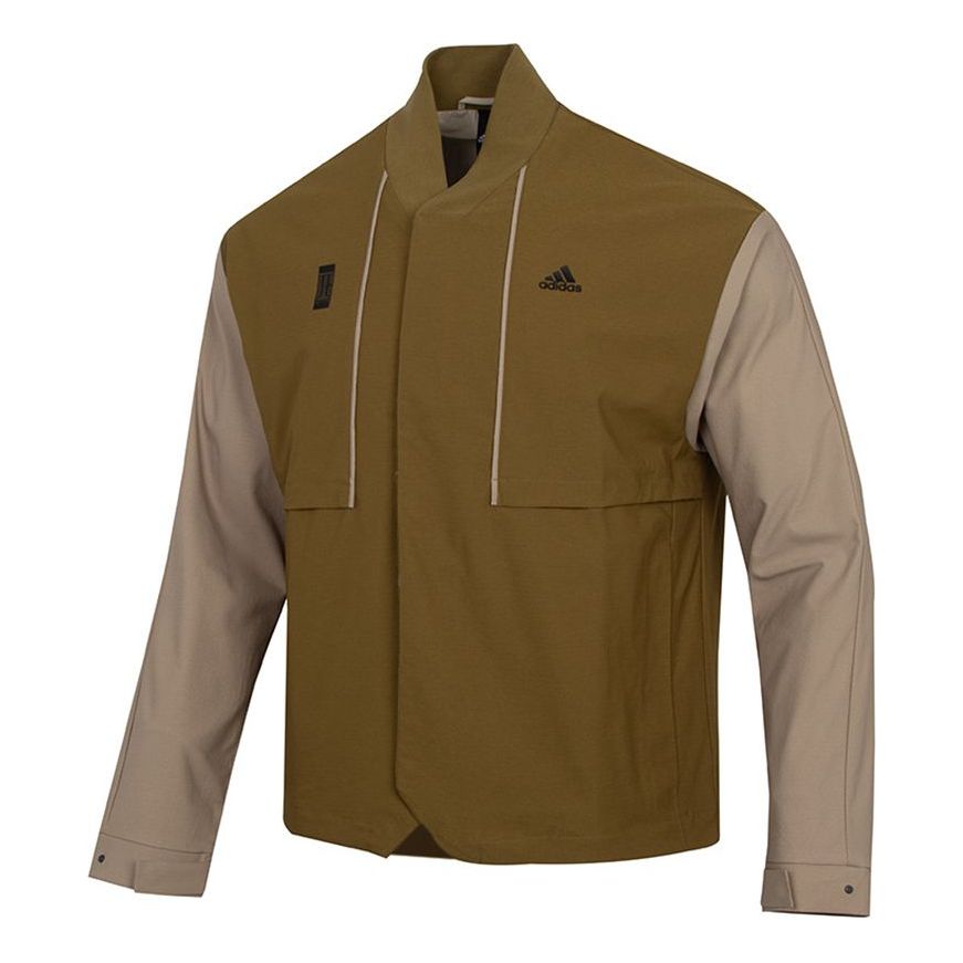 Men's adidas Splicing Contrasting Colors Athleisure Casual Sports Jacket Olive H39339