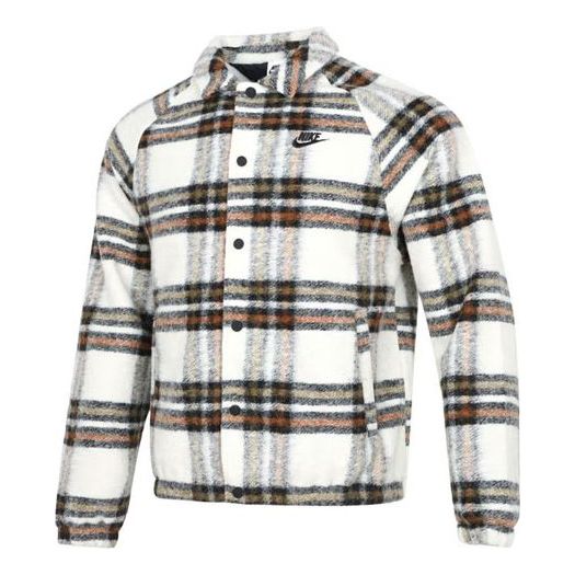 Nike Plaid Casual lapel Shirt Jacket light mahogany brown DR6862-104