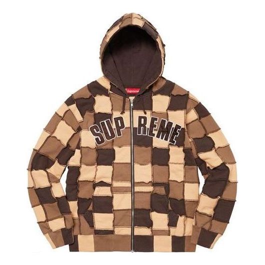 Supreme Reverse Patchwork Zip Up Hooded Sweatshirt 'Brown Tan' SUP-SS22-820