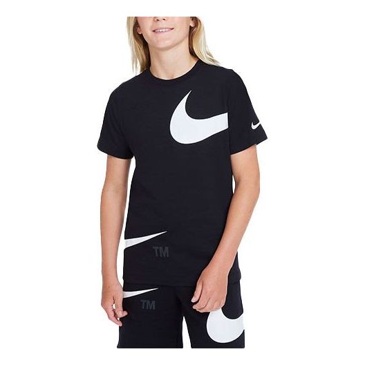 (GS) Nike Logo Printing Sports Round Neck Short Sleeve Boy Black T-Shirt DJ6616-010