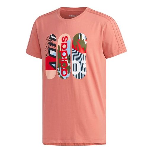 adidas neo Casual ribbed Round Neck Printing Short Sleeve Pink FK9916