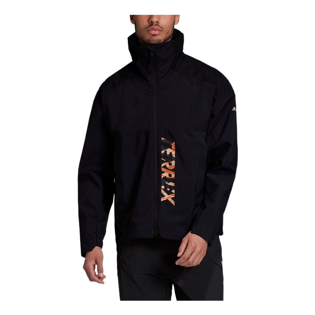 adidas Logo Stand Collar Sports Hooded Jacket Black FT9676