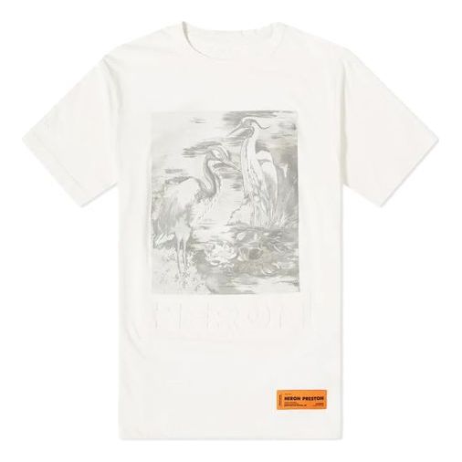 Men's HERON PRESTON SS20 Black White Printing Logo Short Sleeve White HMAA011S209140220188