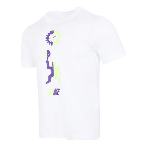Nike Basketball Sports Contrasting Colors Printing Round Neck Short Sleeve White DD0804-100