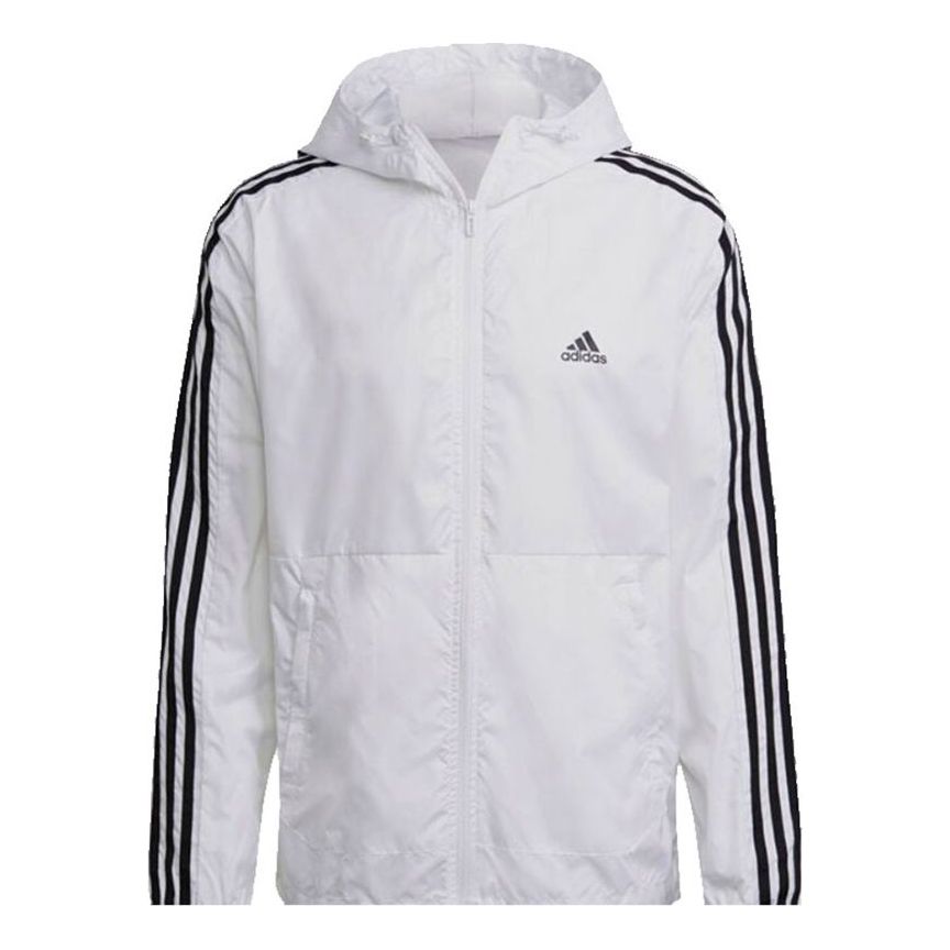 adidas Classic Three-Striped Sports Windproof Hooded Jacket For Men White GQ0602