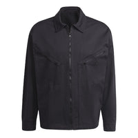 Men's adidas originals Logo Embroidered Solid Color Lapel Long Sleeves Sports Black Jacket HC4540