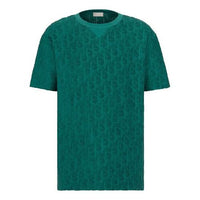 Men's DIOR SS21 Oblique Printing Cotton Round Neck Short Sleeve Green 113J692A0614-C676