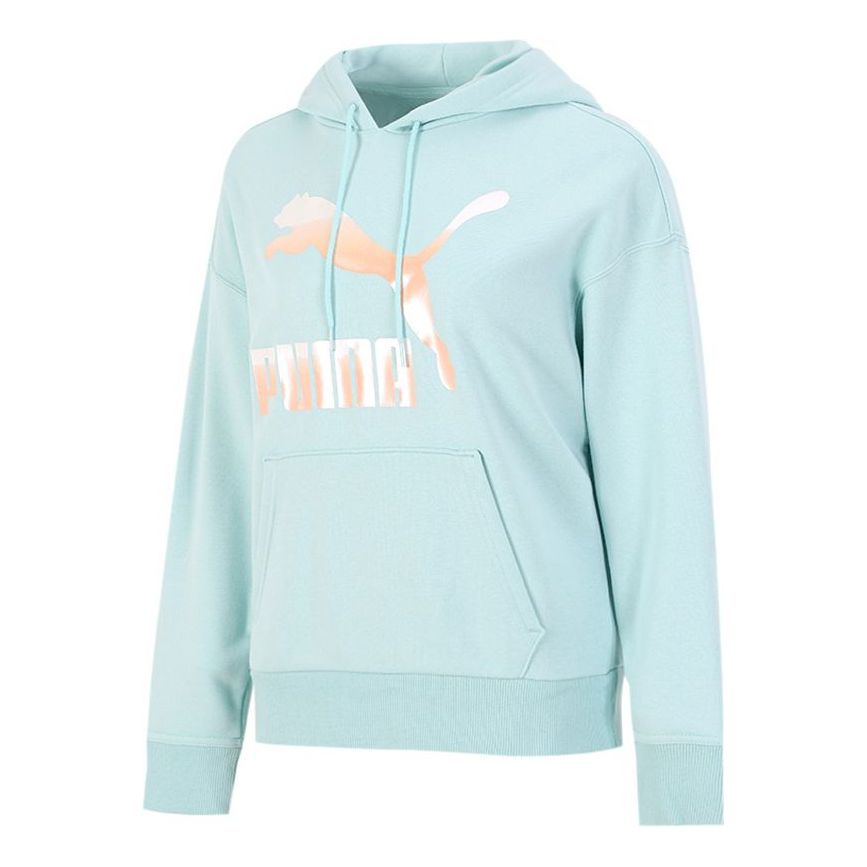(WMNS) PUMA Classics Logo Printing Hoodie Blue 531385-76