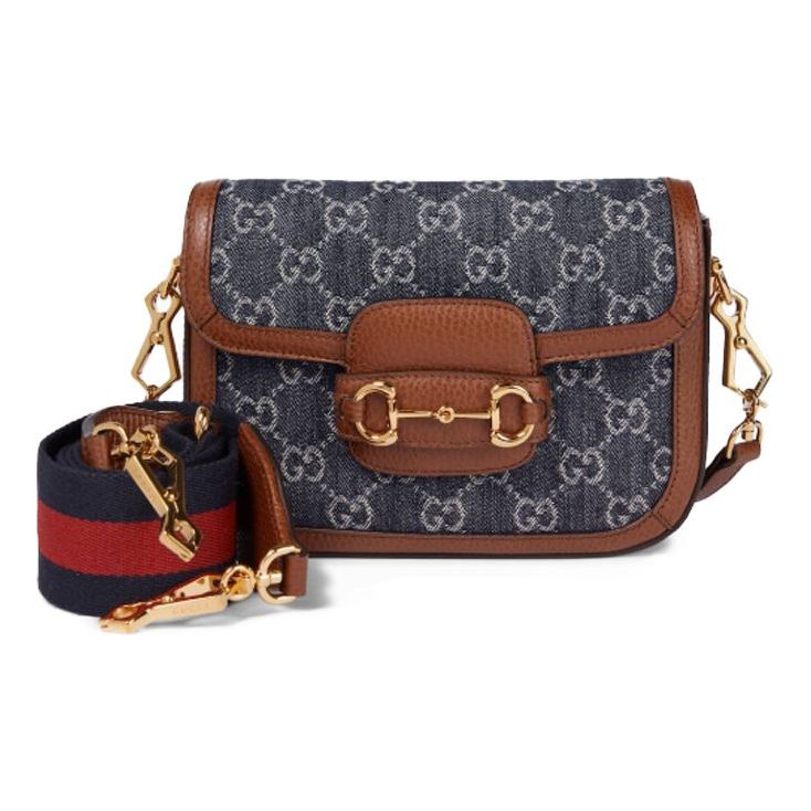 (WMNS) Gucci Horsebit 1955 Retro Shoulder Messenger Bag 'Grey Blue Brown' 658574-2KQPG-8391